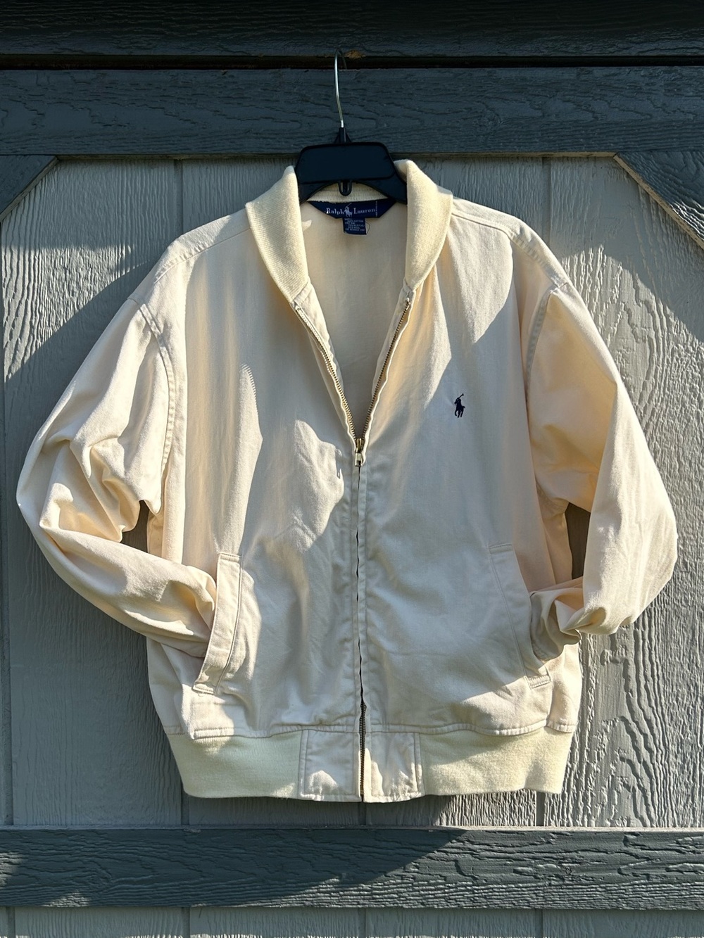 Vintage 90s Polo Ralph Lauren Cream Bomber Jacket Full Zip Pony Logo M